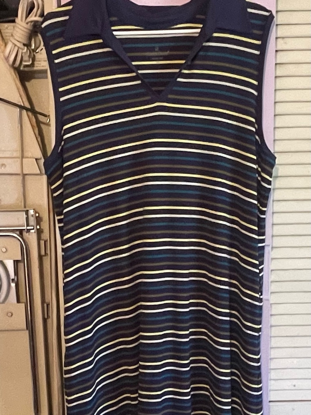 Navy Striped Sleeveless Polo Dress